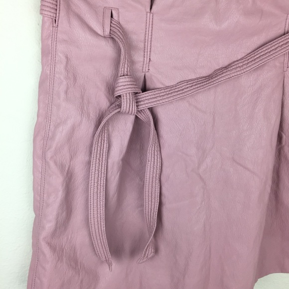 Free People Payton Mauve Paperbag Leather Skirt Mini Bow Lined - Picture 5 of 10